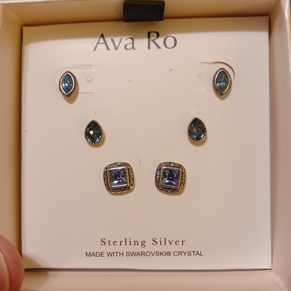 Sterling Silver Earrings with Blue Swarovski Crystals